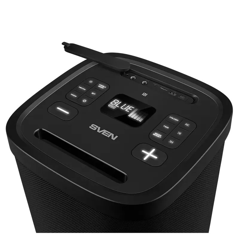 Partybox SVEN "PS-1250" 300W, TWS, IPx4, Bluetooth, FM, USB, microSD, LED-display, 13500mA*h, Black — foto 5