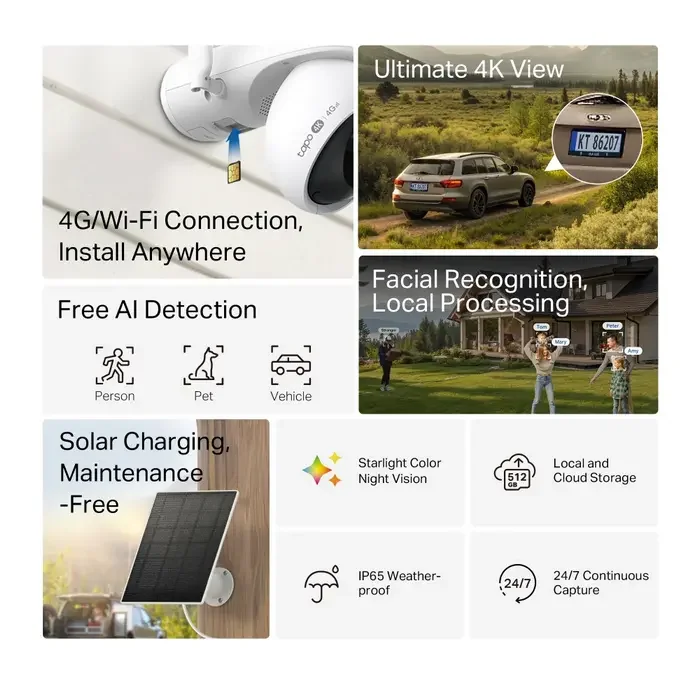 TP-Link Outdoor TAPO C665G KIT, 4K 8Mpix, IP65, Pan/Tilt, 4G/LTE, Battery Powered Security Camera + — foto 7