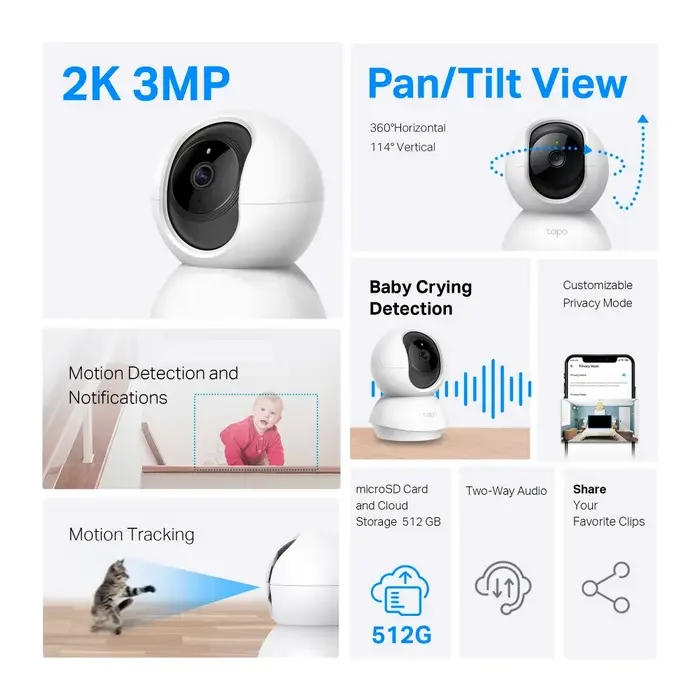 TP-Link Indoor TAPO C210 (2-pack), 3Mpix, Pan/Tilt Home Security Wi-Fi Camera — foto 2