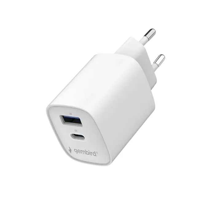 2-port 45 WUSB-C/USB-A fast charger, White, Gembird TA-UC-1A1C-PD45-01-W — foto 3