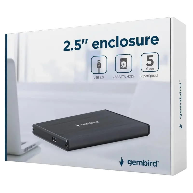 2.5" SATA HDD External Case miniUSB3.0, Aluminum Black, Gembird "EE2-U3S-3" — foto 2