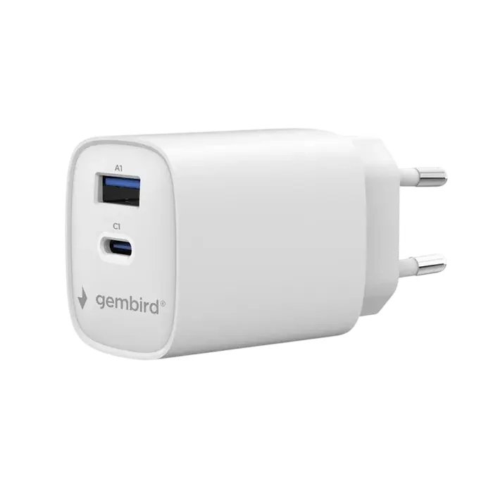 2-port 45 WUSB-C/USB-A fast charger, White, Gembird TA-UC-1A1C-PD45-01-W — foto 5