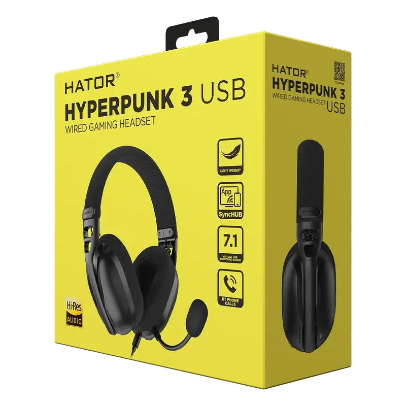 Игровая Гарнитура HATOR Hyperpunk 3 USB, Проводной аналоговый, Чёрный — foto 4