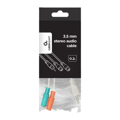 Audio Adapter Cablexpert CCA-417W, 3.5mm 4-pin (M) - 2x 3.5mm 3-pin (F), 0,2m, White — foto 3