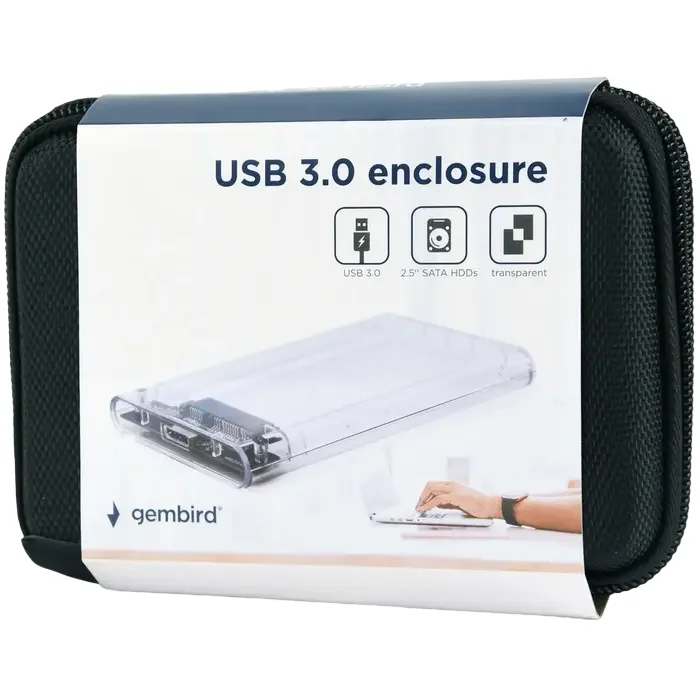 2.5" SATA HDD External Case (USB 3.0),  Transparent plastic, 9.5 mm, Gembird "EE2-U3S9-6" — foto 2