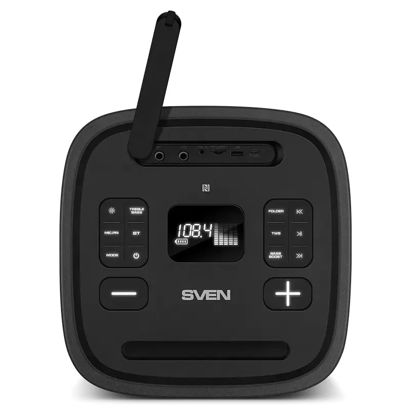 Partybox SVEN "PS-1250" 300W, TWS, IPx4, Bluetooth, FM, USB, microSD, LED-display, 13500mA*h, Black — foto 13