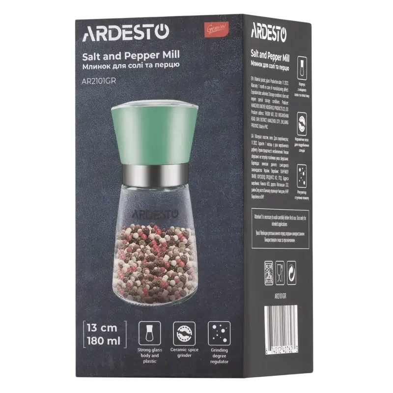 Salt and Pepper Grinder Ardesto Gemini AR2101GR, Green — foto 4