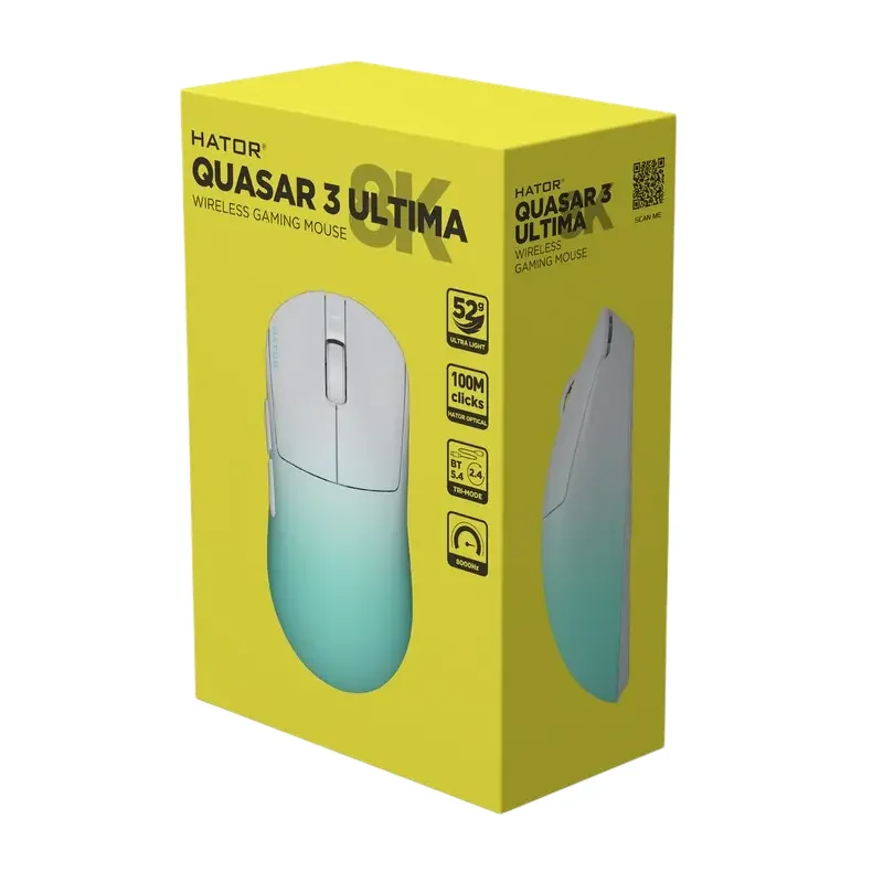 Игровая мышь HATOR Quasar 3 Ultima 8K Wireless, Белый | Мятный — foto 4