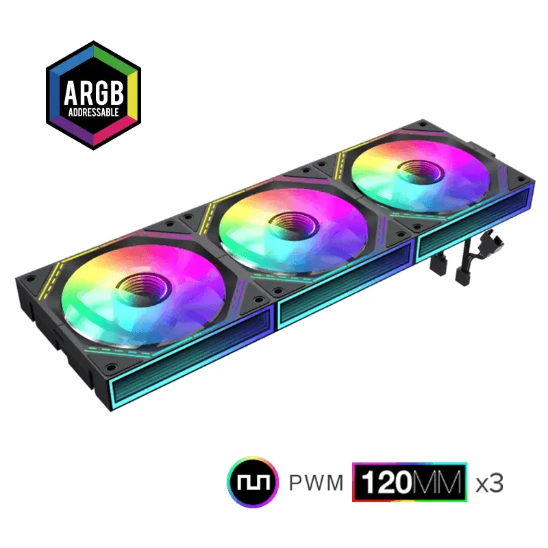 PC Case Fan GAMEMAX FN12A-S3I-R, Reversed, 3xARGB Fan Kit, 120mm, <31.62dB, 49.54CFM, 800-1600RPM, H — foto 9