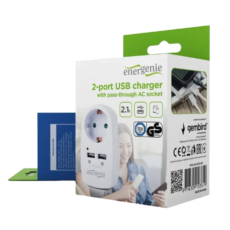Wall Charger Energenie EG-ACU2-02, , White — foto 3