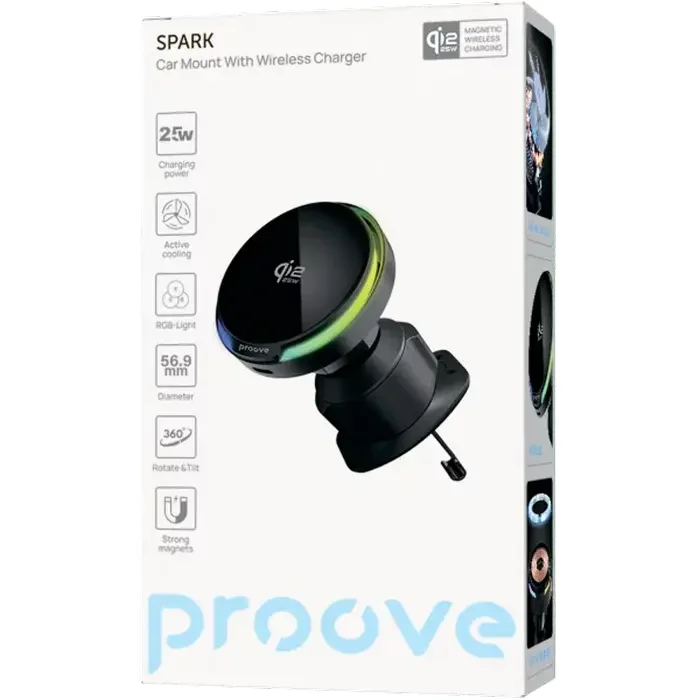 Car Mount With Wireless Charger Proove Spark Qi2.2 25W, Black — foto 6