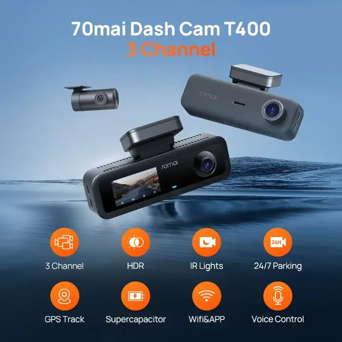 70mai Dash Cam T400 with Rear Cam (RC21) 3Channel, Black — foto 4