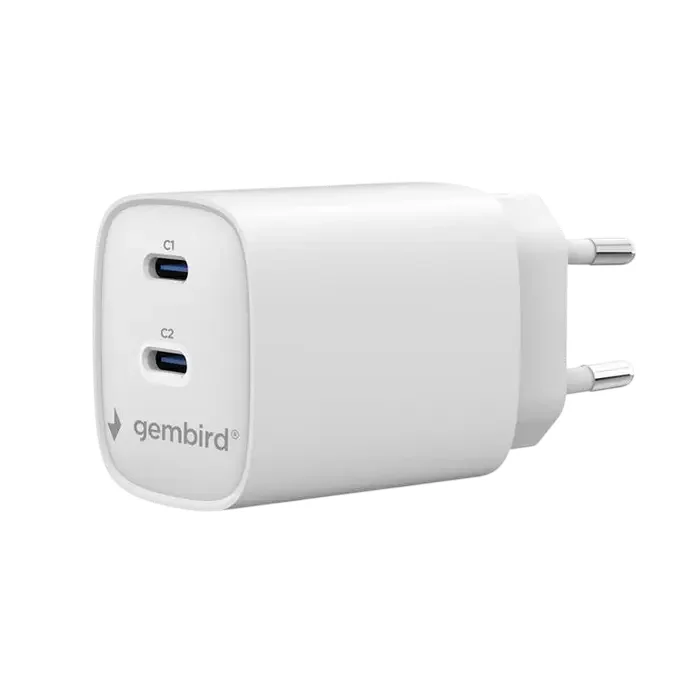 2-port 45 W2xUSB-C fast charger, White, Gembird TA-UC-2C-PD45-01-W — foto 4