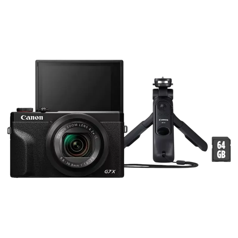 Aparat Foto Compact Canon PowerShot G7 X Mark III, Vlogger Kit, Negru