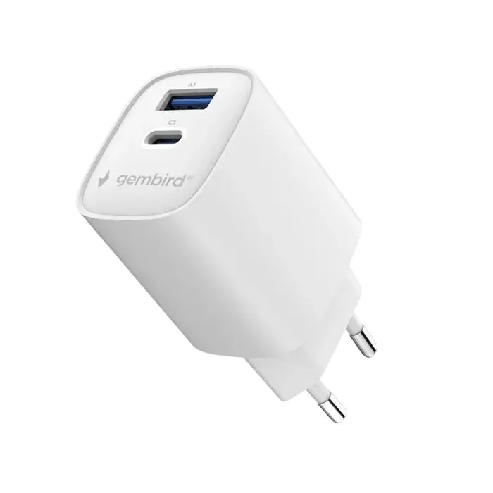 2-port 45 WUSB-C/USB-A fast charger, White, Gembird TA-UC-1A1C-PD45-01-W