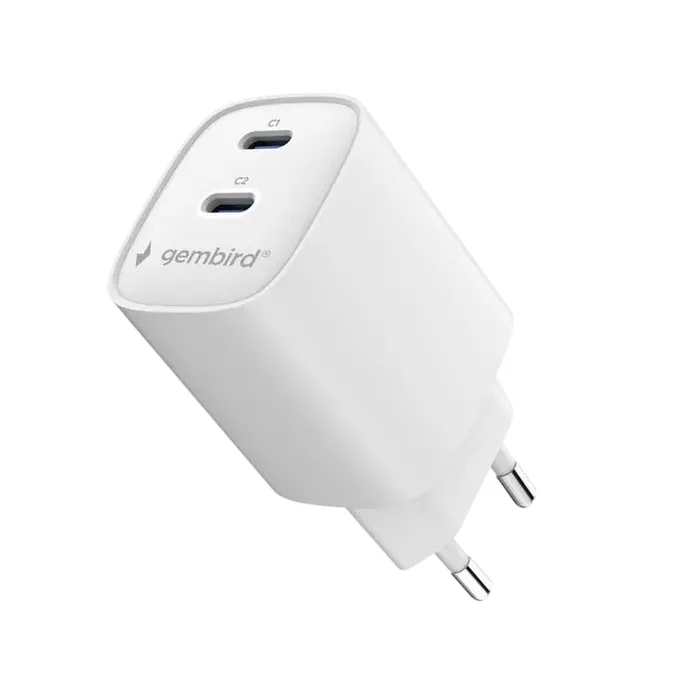 2-port 45 W2xUSB-C fast charger, White, Gembird TA-UC-2C-PD45-01-W