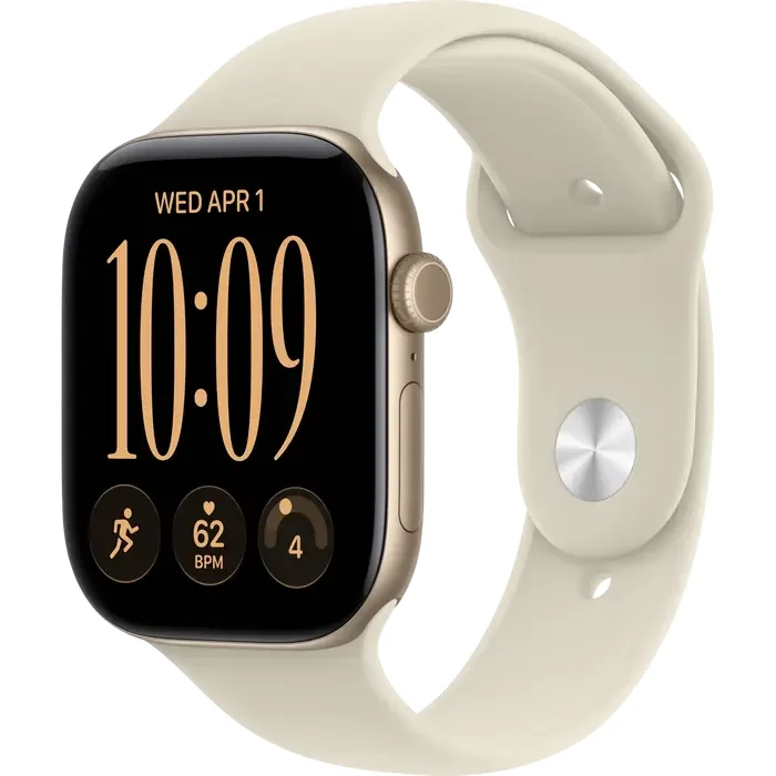 Apple Watch Series 12 GPS, 46mm Light Gold Aluminium Case with Sand Sport Band - M/L MJEP4