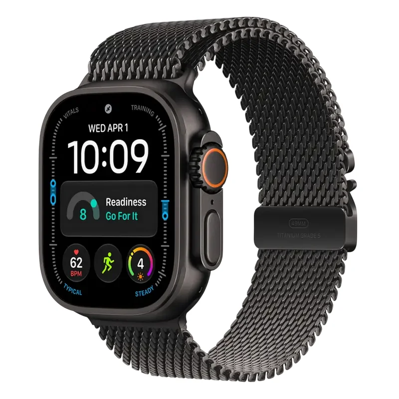 Apple Watch Ultra 4 GPS + Cellular, 49mm Black Titanium Case with Black Titanium Milanese Loop - L M