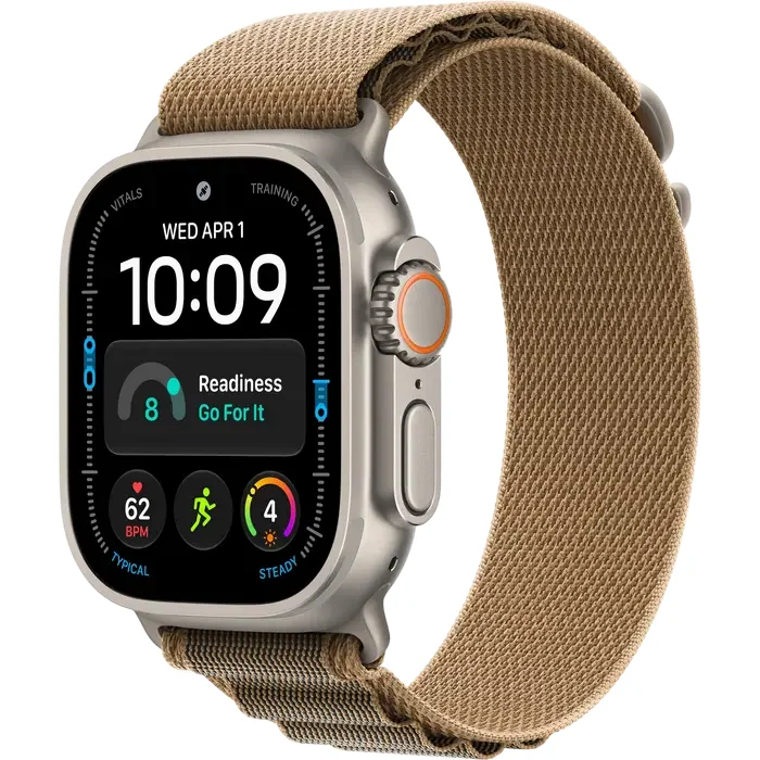 Apple Watch Ultra 4 GPS + Cellular, 49mm Natural Titanium Case with Desert Alpine Loop - M MJAF4
