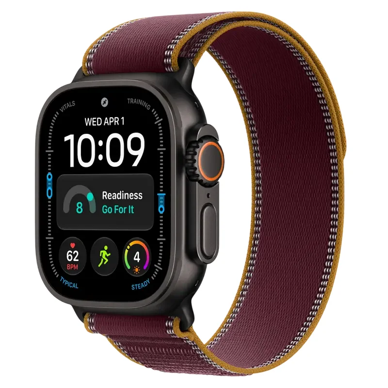 Apple Watch Ultra 4 GPS + Cellular, 49mm Black Titanium Case with Burgundy Trail Loop - S/M MJC34