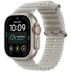 Apple Watch Ultra 4 GPS + Cellular, 49mm Natural Titanium Case with Translucent Grey Ocean Band MJAD