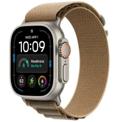 Apple Watch Ultra 4 GPS + Cellular, 49mm Natural Titanium Case with Desert Alpine Loop - M MJAF4
