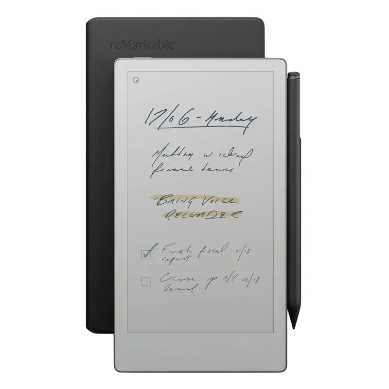 reMarkable Paper Pro Move 7.3" Bundle 2/64GB with Marker Plus Book Folio Cover, Leather Black